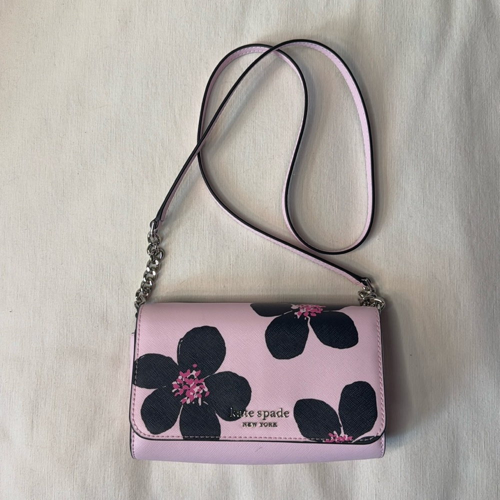 Kate Spade New York Cameron Grand Flora Pink Leather Handbag Crossbody Bag NEW